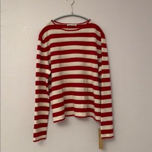 Reformation Cashmere Crew Sweater in Red and White
